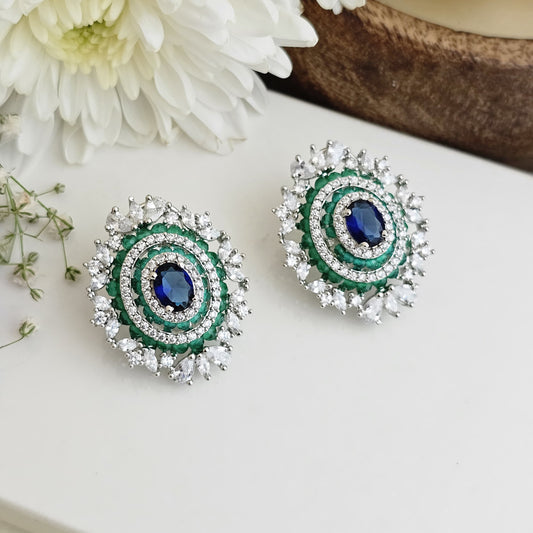 Midnight blue and emerald floral studs