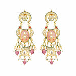 Kundan Rose Quartz Long Earrings in Silver Alloy with 22K Gold Plating