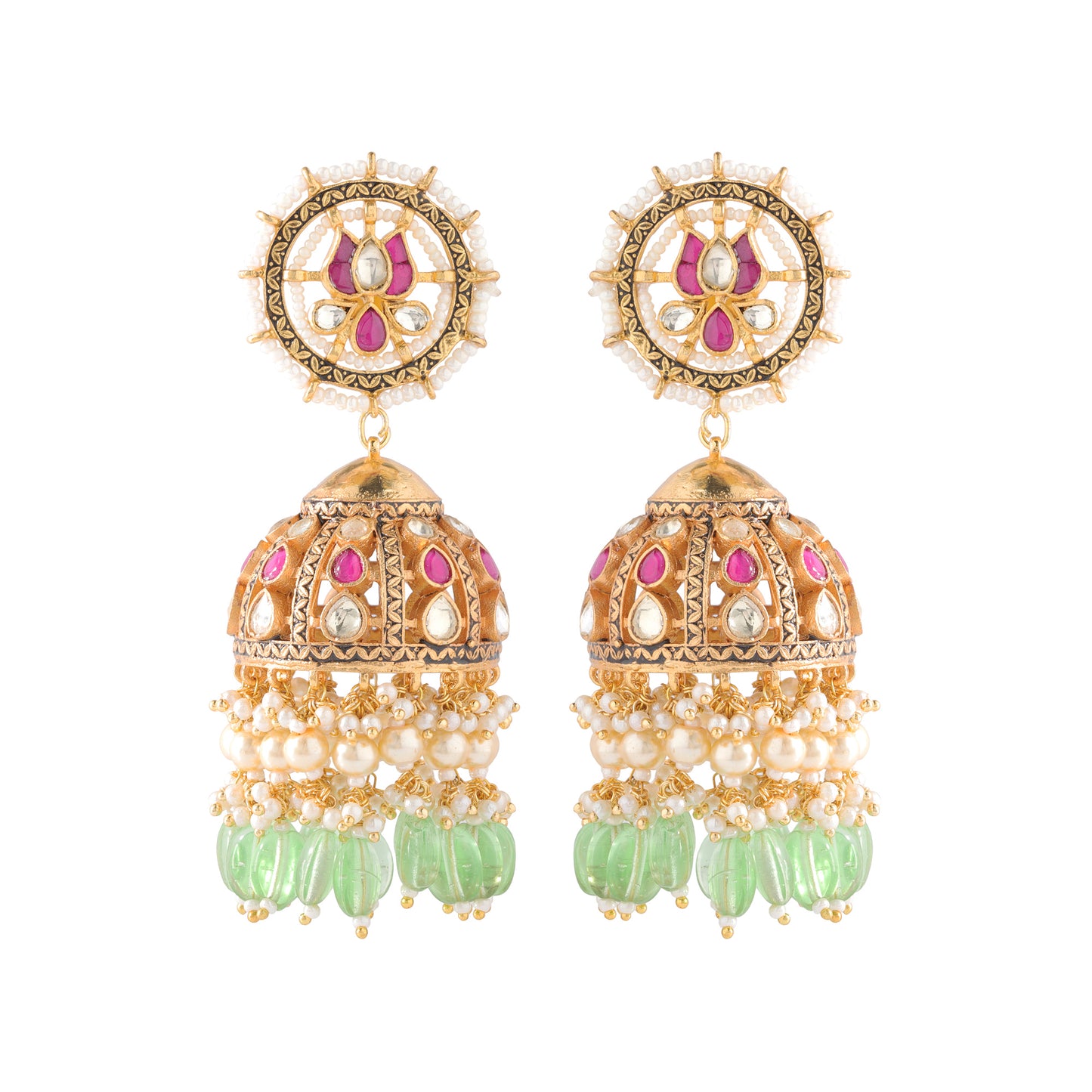 Lotus Kundan Jhumka Earrings with Traditional Detailing