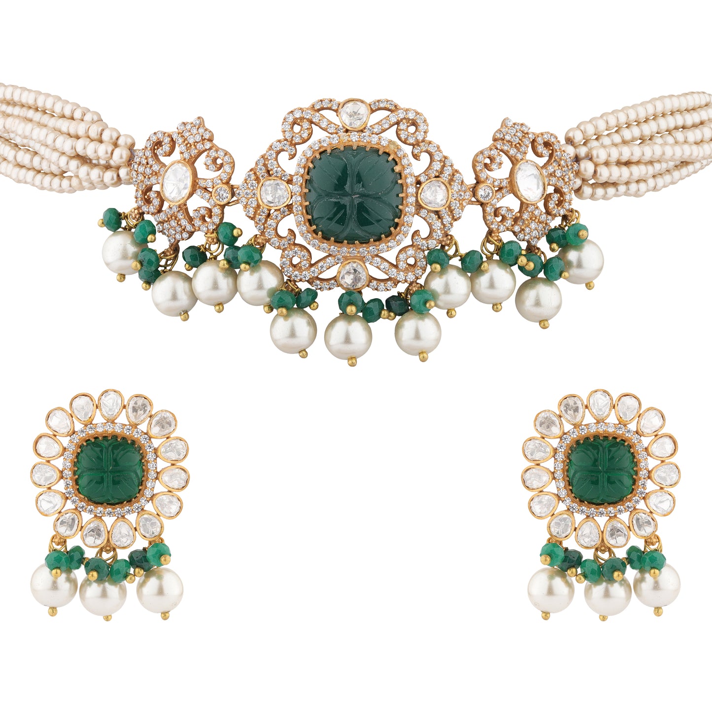 Moissanite Polki Kundan Choker Necklace Set with Earrings