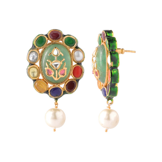 Navratna Kundan Meena Earrings with Traditional Craftsmanship