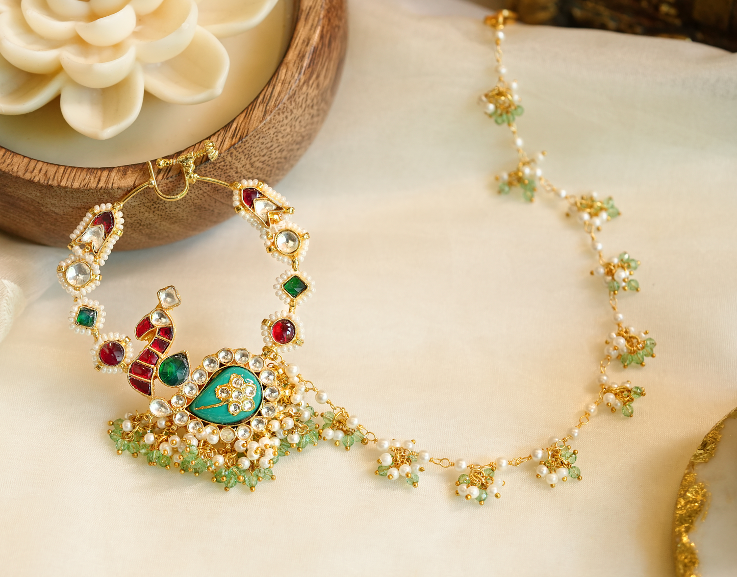 Firoza Multicolored Kundan Necklace Set with Tikka & Nath | RASA Jewels
