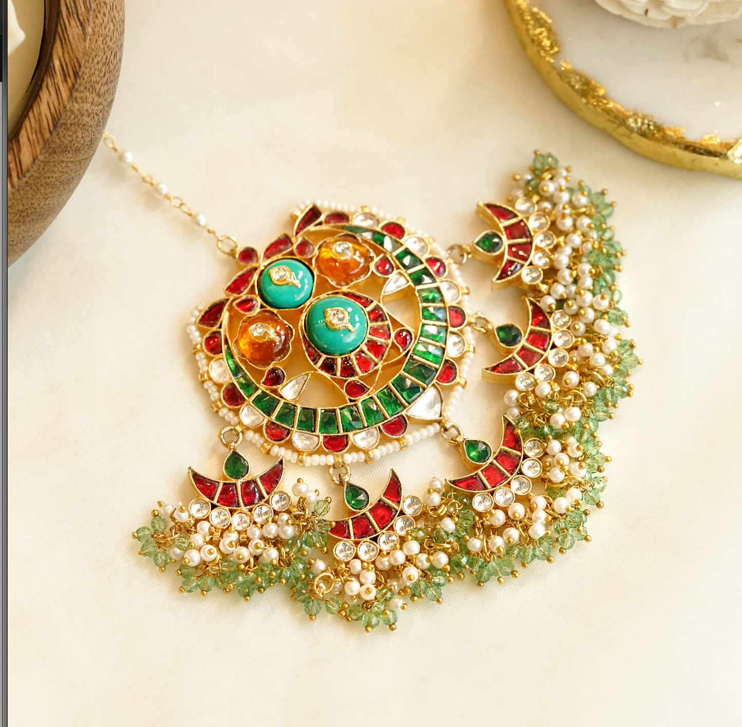 Firoza Multicolored Kundan Necklace Set with Tikka & Nath | RASA Jewels