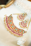 Multicolor Gold-Plated Jadau Kundan Necklace Set with Tikka & Passa