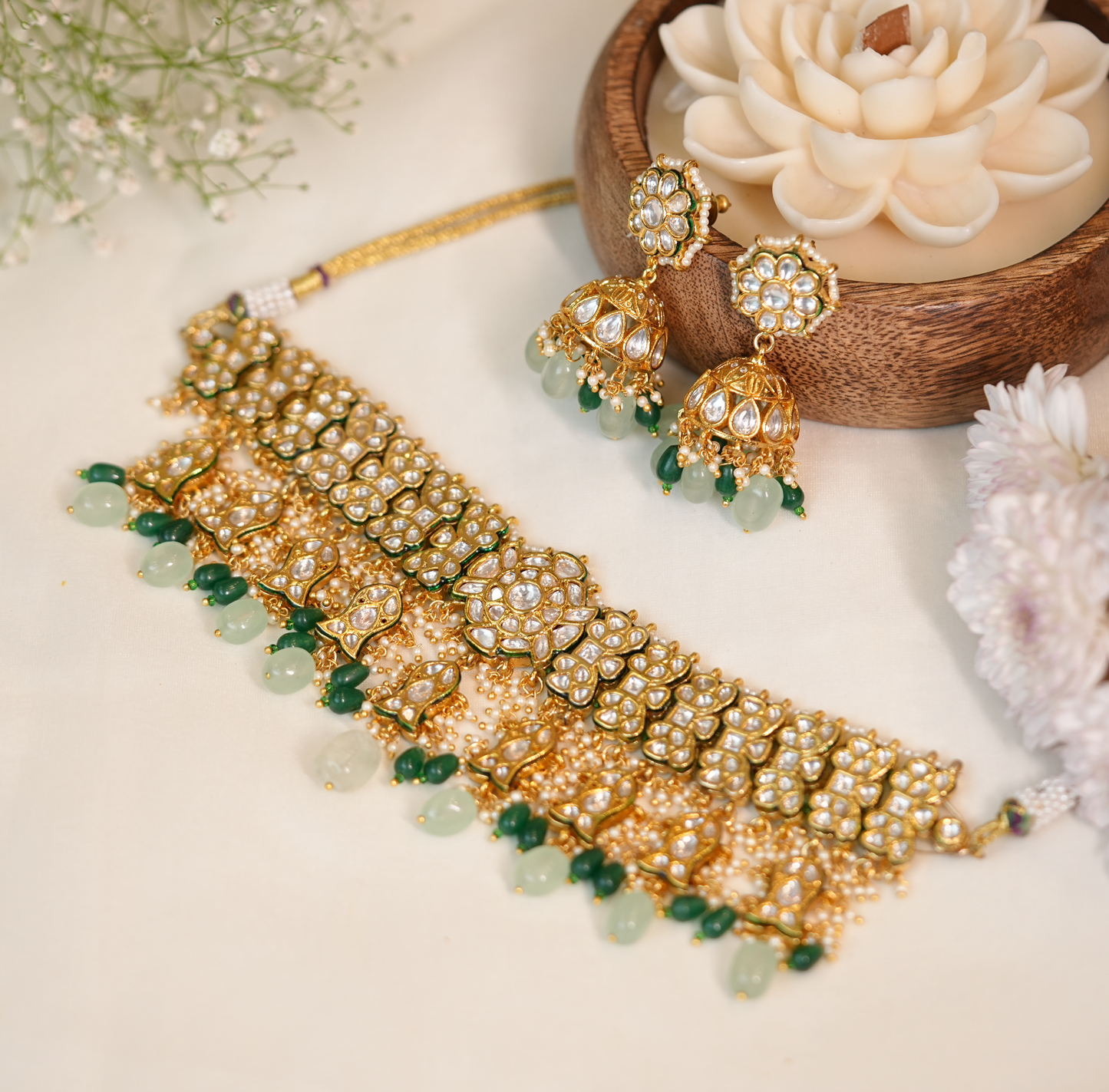 Polki Chokhar Necklace Set with Matching Earrings
