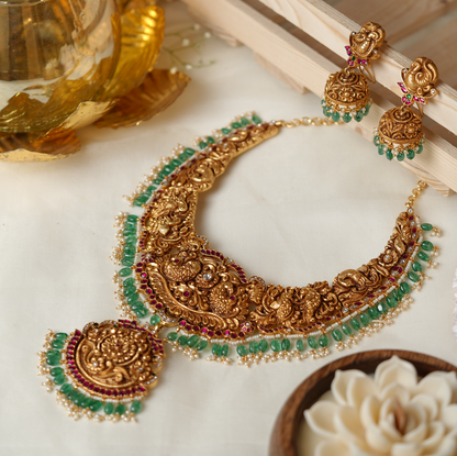 Traditional Temple Jewelry Set in 92.5 Sterling Silver with 22K Gold Plating | RASA Jewels