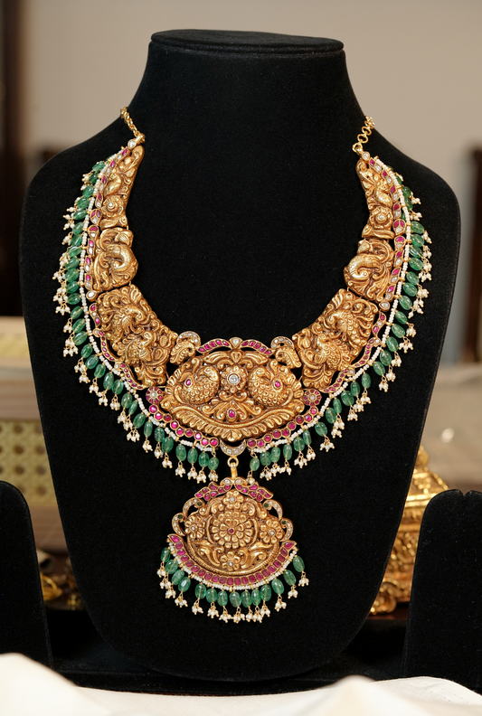 Traditional Temple Jewelry Set in 92.5 Sterling Silver with 22K Gold Plating | RASA Jewels