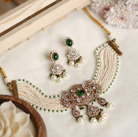 Victorian Chokhar Necklace Set with Matching Earrings