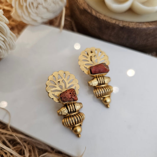 Silver Mayura Earrings with Kundan Detailing