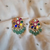 Silver Navratna Stud Earrings with Kundan Detailing