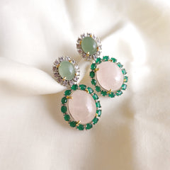 Rose Quartz and Jade Earrings