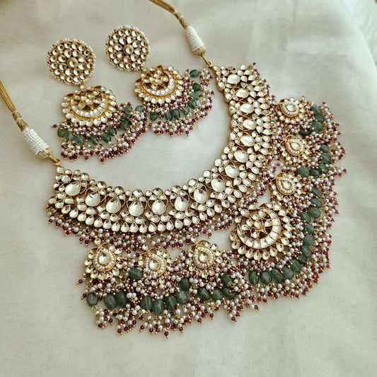 Paachi Kundan Necklace Set with Red & Green Droplets