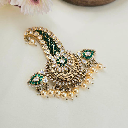 Antique Gold Kalgi with Green Floritefor Grooms