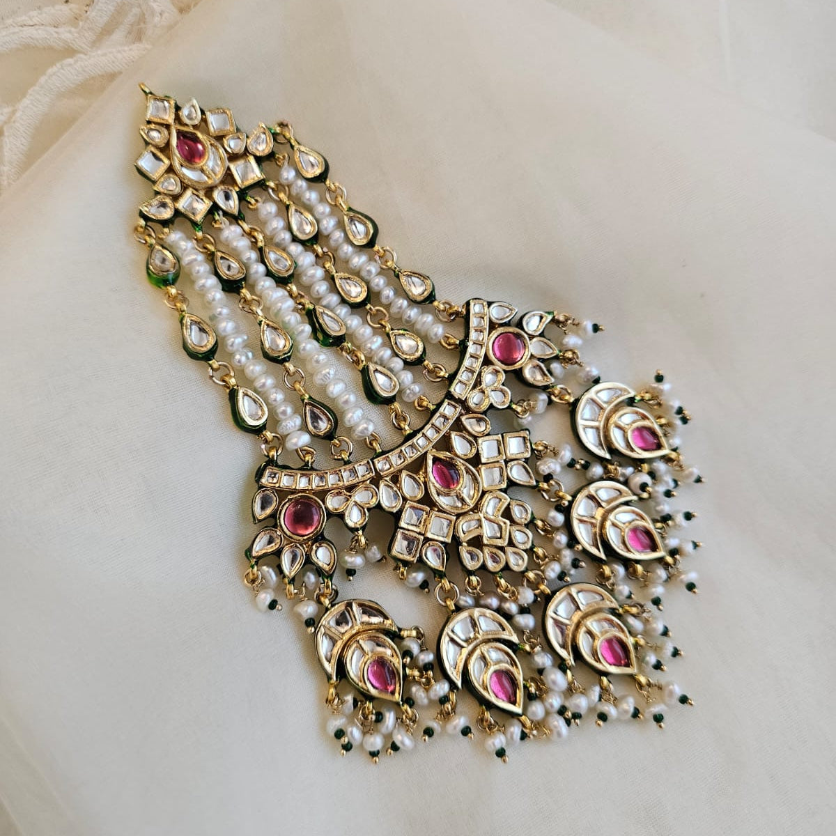 Goldplated kundan pink stone passa