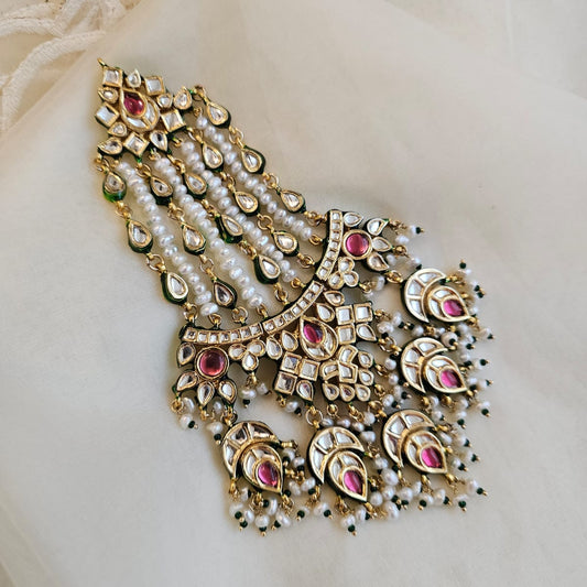 Goldplated kundan pink stone passa