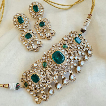 Victorian Gold Plated Moissanite Polki Choker Set