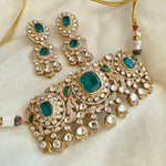 Victorian Gold Plated Moissanite Polki Choker Set