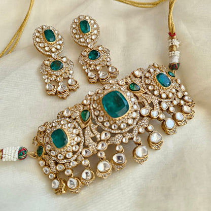 Victorian Gold Plated Moissanite Polki Choker Set