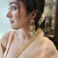 Kundan Rose Quartz Long Earrings in Silver Alloy with 22K Gold Plating