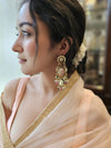 Kundan Rose Quartz Long Earrings in Silver Alloy with 22K Gold Plating