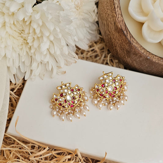 Kundan Traditional Silver Earrings with Pearl Drops