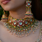 Flourite and ruby jadau kundan necklace set