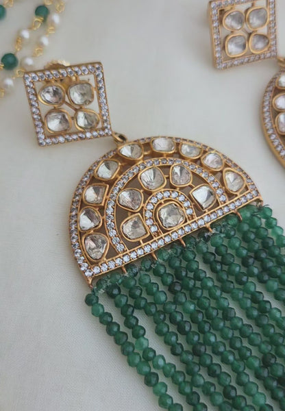 Emerald Polki waterfall earrings