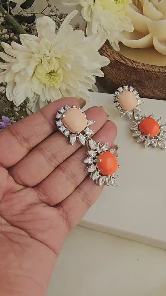 Coral diamond earrings