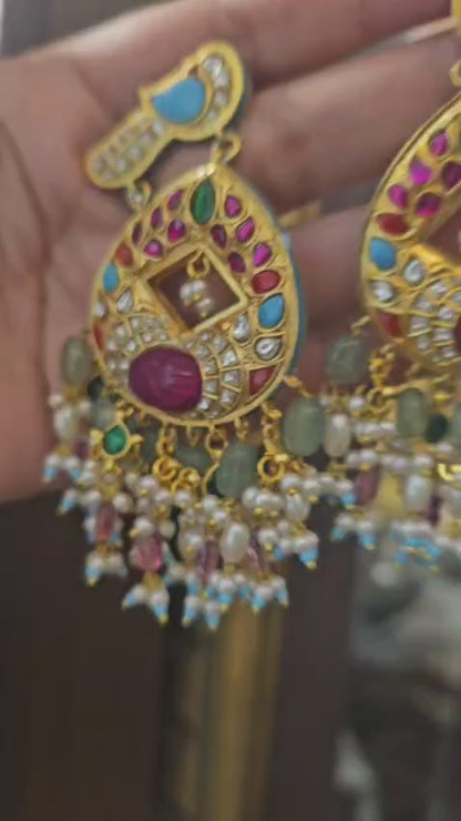 Navratna peacock chandbali