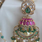 Pink and green jhumka chandbali earrings