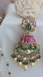 Pink and green jhumka chandbali earrings