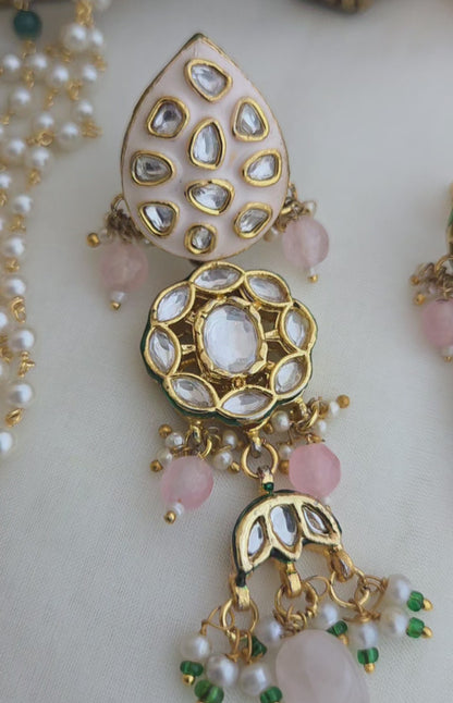 Pink meena kundan earrings