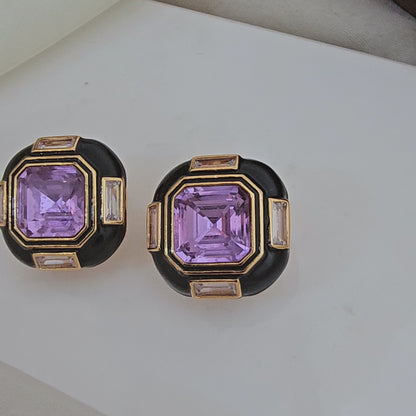 Purple cushion cut earrings