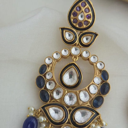 Blue kundan danglers