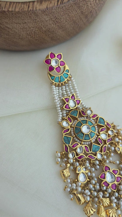 Firoza and pink dangler earrings