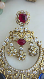 Ruby and blue droplets chandbali