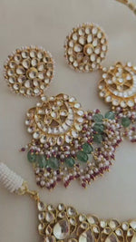 Paachi Kundan Necklace Set with Red & Green Droplets