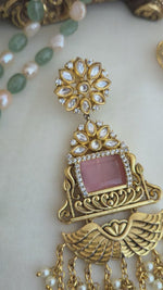 Baby pink long dangler earrings
