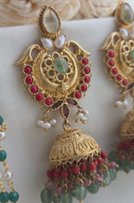 Beautiful coral and flourite traditional earrings