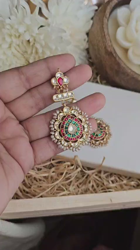Red and Green kundan earrings