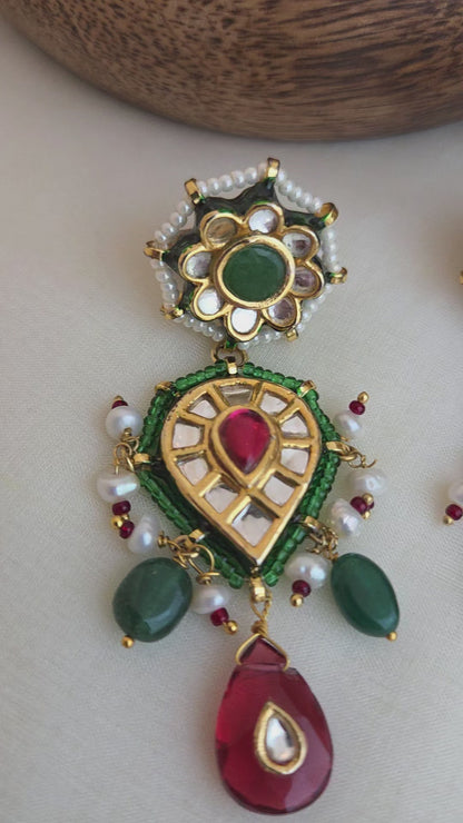 Emerald and ruby danglers