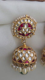 Pure silver ruby jhumka with emerald stone