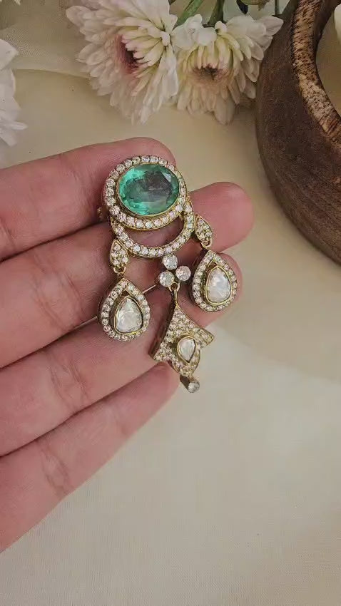 Pure silver Broach with Fluorite stone