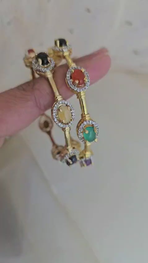 Navratna Silver Gold Plated Silver Bangles