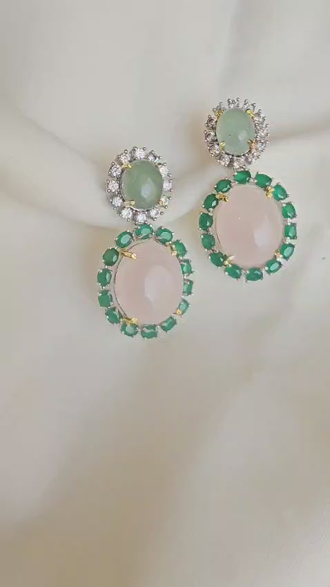 Rose Quartz and Jade Earrings