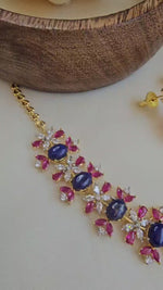 Sapphire and ruby floral necklace set
