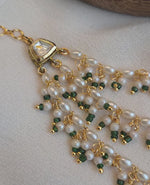 Pearl and green beaded earchain